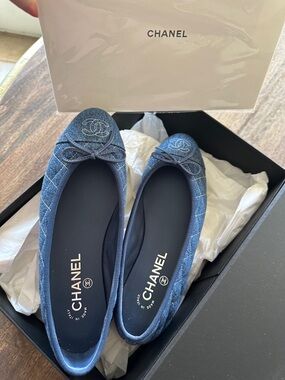 CHANEL Denim Quilted Ballet Flats in Indigo Blue